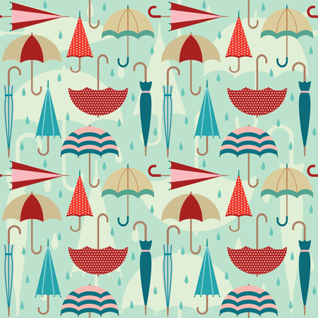 Colorful vector seamless pattern with umbrellas and raindropsのイラスト素材
