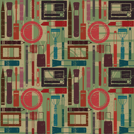Grunge retro vector seamless pattern background with makeup objects 2のイラスト素材