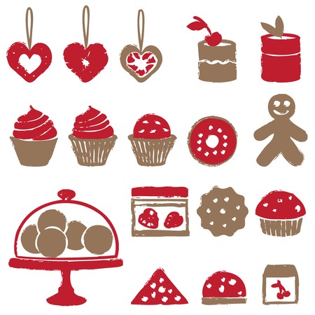 Various sweets icons in gold and red color.
のイラスト素材