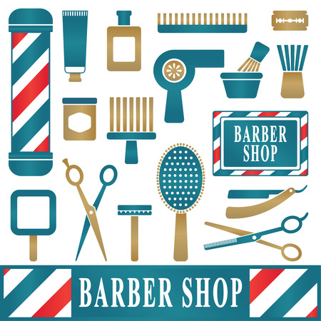 Various barber and hairdresser vector icons.のイラスト素材