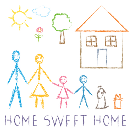 Happy family in front of the house vector illustration.のイラスト素材