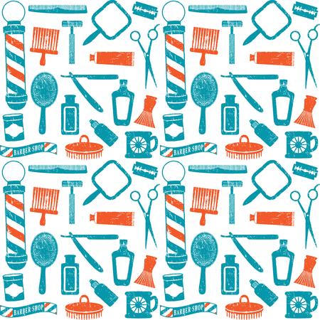 Vintage barber shop related seamless pattern.のイラスト素材