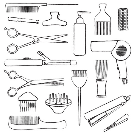 Various vector hand drawn hairdressing icons.のイラスト素材