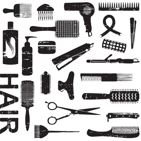 Various scratched hair styling related vector icons.のイラスト素材