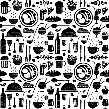 Vector seamless pattern with restaurant menu related objects.のイラスト素材