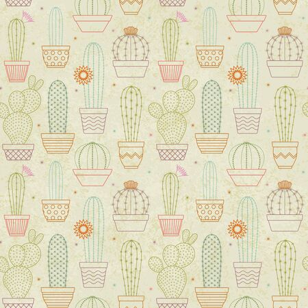 Vintage vector cactus seamless pattern background 2のイラスト素材