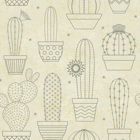 Vintage vector cactus seamless pattern background 1のイラスト素材