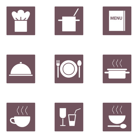 Square restaurant vector icons set.のイラスト素材