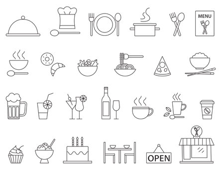 Vector restaurant outline icons set.のイラスト素材