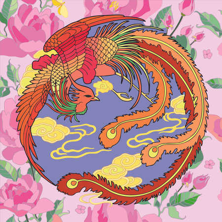 Vector illustration of a bird forming a complete circle with a little touch of flowers around itのイラスト素材