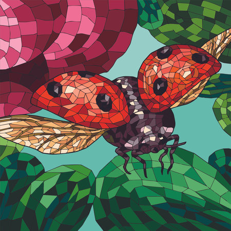 Vector illustration of a beetle perching on leavesのイラスト素材