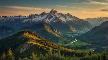 Panoramic view of the mountains in the Bavarian Alpsの写真素材