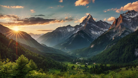 Panoramic view of the mountains at sunset