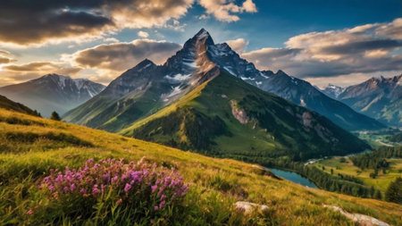 Matterhorn and alpine meadows in the Swiss alps