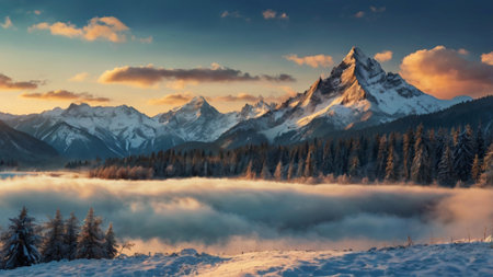 Mountain landscape in the morning mist.の写真素材