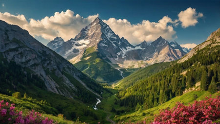 Panoramic view of the Matterhorn in the Swiss Alps.の写真素材