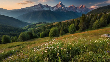 Panoramic view of the Dolomites mountains in Italy.の写真素材
