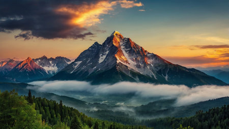 Mountain landscape at sunrise.の写真素材
