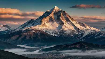 Mountain peak at sunrise.の写真素材