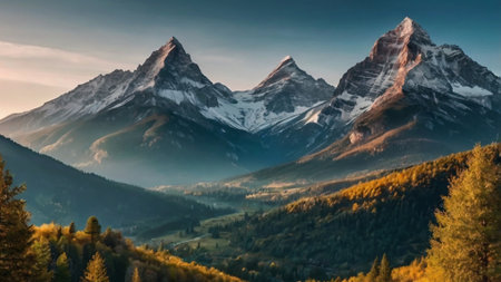 panoramic view of mount Matterhorn in the morning, Switzerlandの写真素材