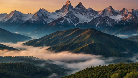 Beautiful mountain landscape in the morning light. Caucasus Mountains, Georgia.の写真素材