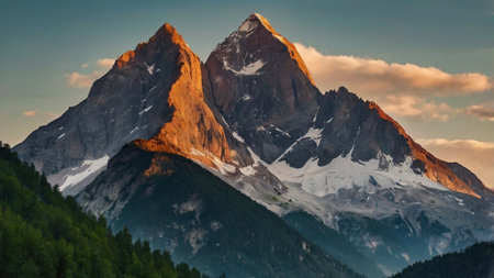 Matterhorn peak at sunrise in the Swiss Alps, Switzerland.の写真素材