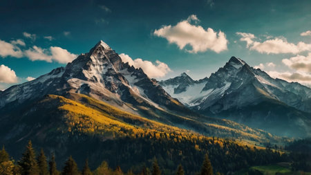 Panoramic view of the mountains in autumn.の写真素材