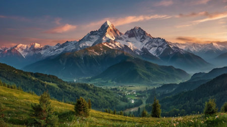 Panoramic view of the mountain range in the Swiss Alps.の写真素材