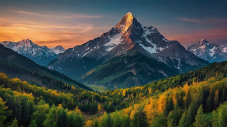 Matterhorn mountain peak at sunrise, Zermatt, Switzerlandの写真素材