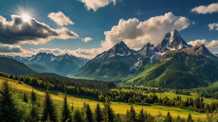 Panoramic view of the mountains in Italy.の写真素材