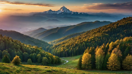 Beautiful mountain landscape at sunrise.の写真素材