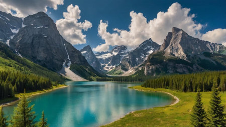 Beautiful panoramic view of the Lake Moraine in Banff National Park, Canadaの写真素材