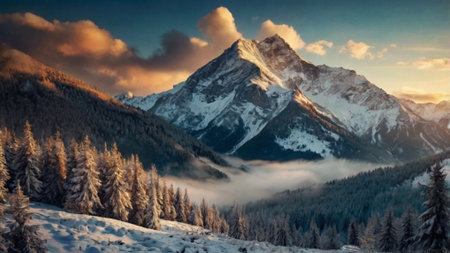 Beautiful winter landscape in the mountains. Panoramic view.の写真素材