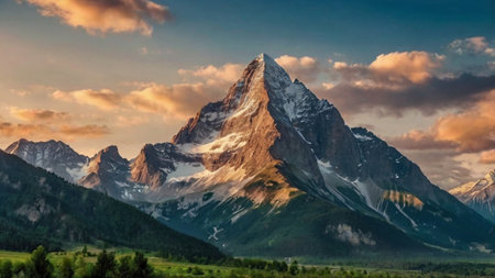 Beautiful mountain landscape with Matterhorn peak at sunrise, Zermatt, Switzerlandの写真素材