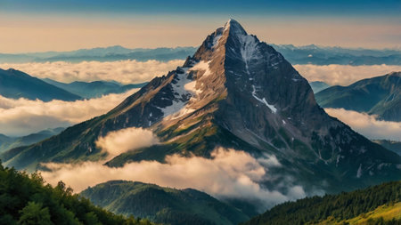 Panoramic view of Matterhorn peak in the clouds, Zermatt, Switzerlandの写真素材