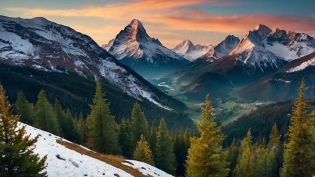 Mountain panorama at sunset.の写真素材