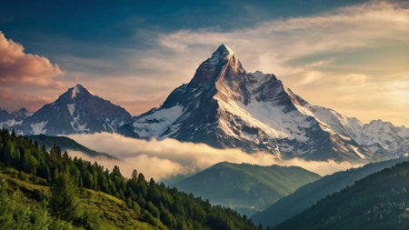 Matterhorn mountain peak in the clouds, Zermatt, Switzerlandの写真素材