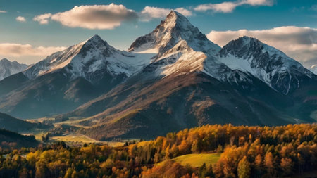 panoramic view of the mountain peaks in autumn.の写真素材