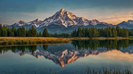 Sunset in the Grand Teton National Park, Wyoming, USAの写真素材