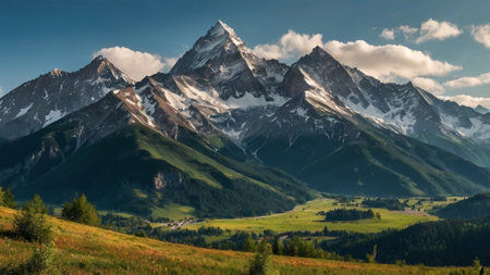 Panoramic view of the mountain range in the Alps, Switzerlandの写真素材