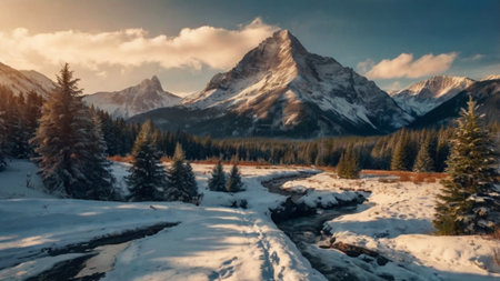 Panoramic view of the snow-capped peaks.の写真素材