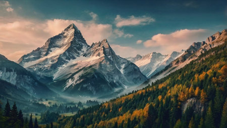 panoramic view of the mountain peaks in the Swiss Alps.の写真素材