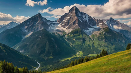 Panoramic view of the Matterhorn mountain range in Switzerland.の写真素材
