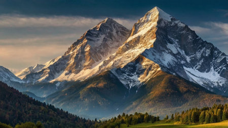 Matterhorn mountain peak at sunrise, Zermatt, Switzerland