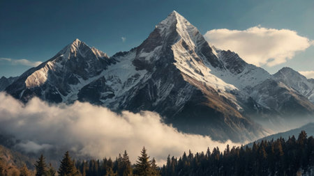 Panoramic view of Mount Everest in Himalayas, Nepalの写真素材