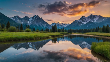 Panorama of Grand Teton National Park, Wyoming, USA.の写真素材