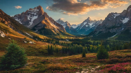 Mountain landscape. Panoramic view of the Dolomites.の写真素材