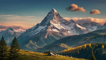 Matterhorn mountain peak in autumn, Zermatt, Switzerlandの写真素材