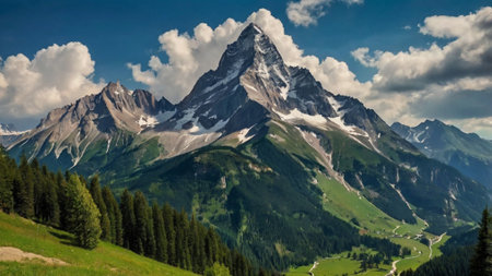 Panoramic view of the Matterhorn mountain in Zermatt, Switzerlandの写真素材