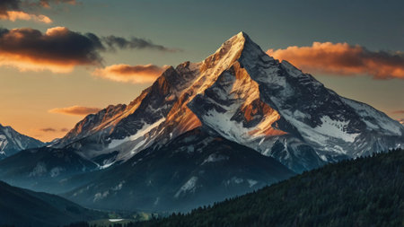 Matterhorn mountain peak at sunrise, Zermatt, Switzerlandの写真素材
